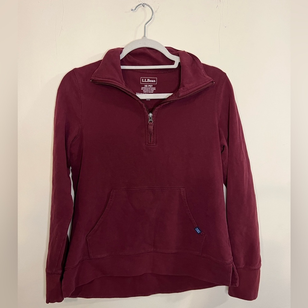 L.L. Bean Quarter Zip Red Port Womens Ultrasoft Sweats Pullover XS Petite